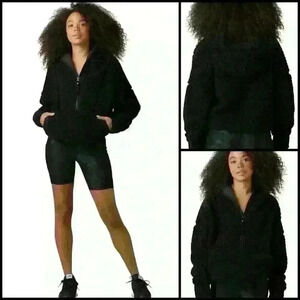 Prana Polar Escape Half Zip Hooded Sherpa Recycled Fabric Black Jacket Size XL